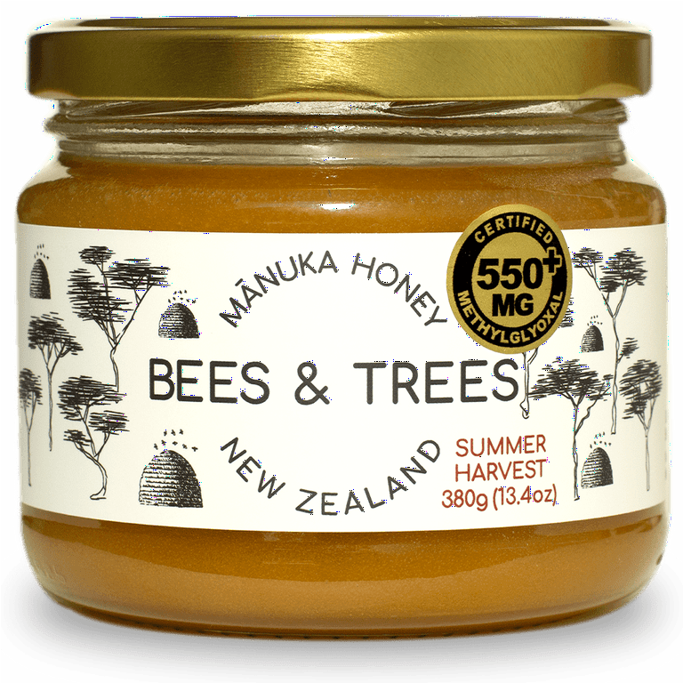 Bees & Trees, Manuka Honey, 550+MGO, 380g/13.4oz Raw NZ Honey