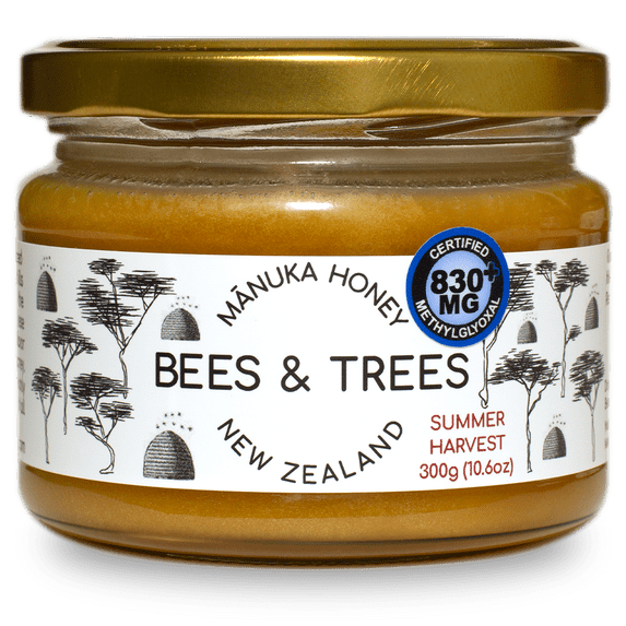 Bees & Trees Manuka Honey 830+MGO, 100% Raw Natural New Zealand Honey