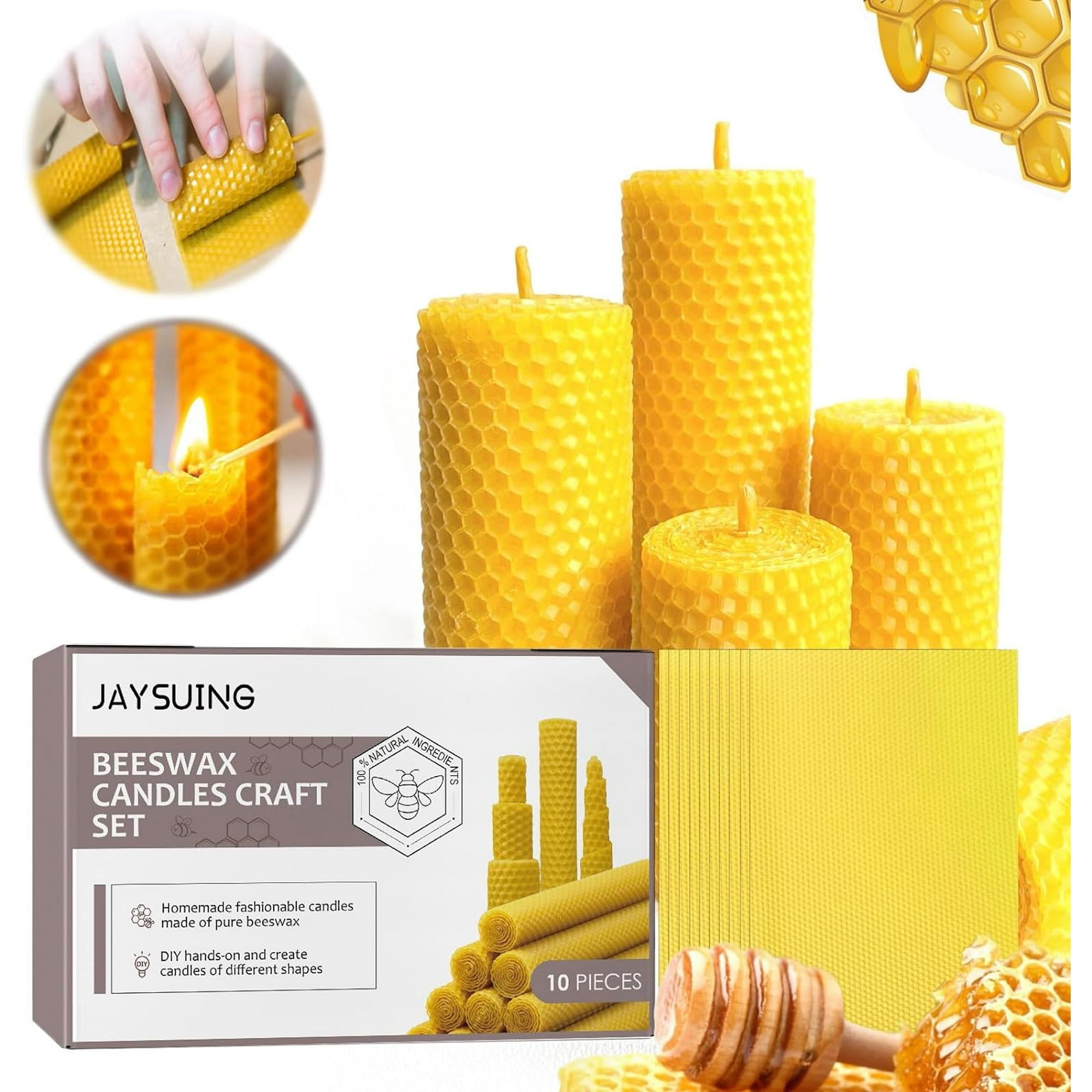 Bees Wax Candle Taper Candles 10pcs,100% Handmade Natural Organic Pure Honeycomb,Cotton Wick, Luxury Premium Beeswax,Taper Decorative Candles