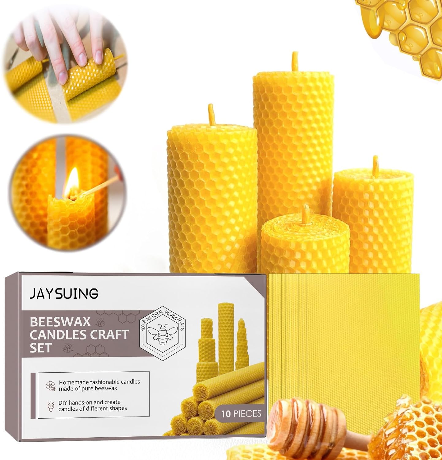 2 Beeswax Pillar Candles 5" Long 2.3" in Diameter. Pure Michigan 100