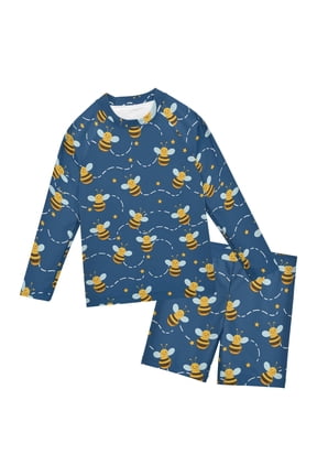 Bees White Dashed Stars Pattern Boys' Bathing Suit UPF 50+ Boys' Rash Guard Sets Stretchy Quick Dry 3T-10T