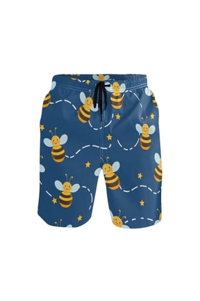 Bees White Dashed Stars Pattern Mens Swim Trunks Quick Dry Board Shorts Breathable Fit Beach Shorts Swimwear