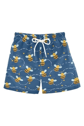 Bees White Dashed Stars Pattern Swim Trunks Quick Dry Beach Pool Board Shorts Lightweight Stylish Print Sizes 2T to XL