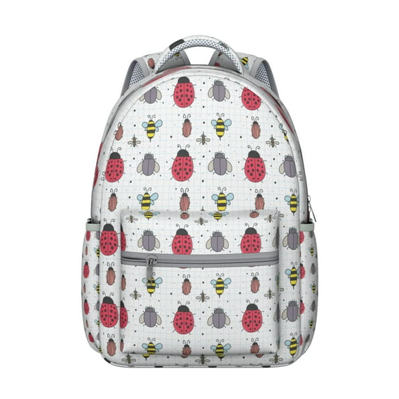 Bees & Woodland Creatures Backpack - Whimsical Design for Nature Lovers, Expandable Main Pocket, Key Ring Clip for Convenience