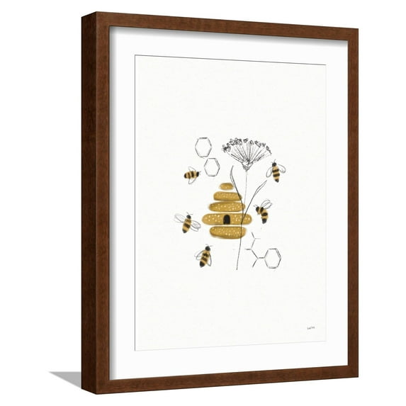 Art.com Bees and Botanicals II Art Print by Leah York, Brown Frame Wall Art, 17" x 21"