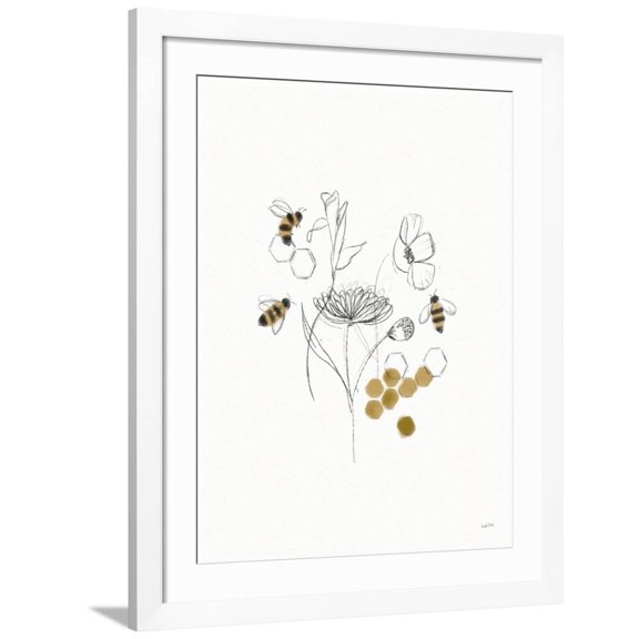 Art.com Bees and Botanicals V Art Print by Leah York, White Frame Wall Art, 32" x 40"