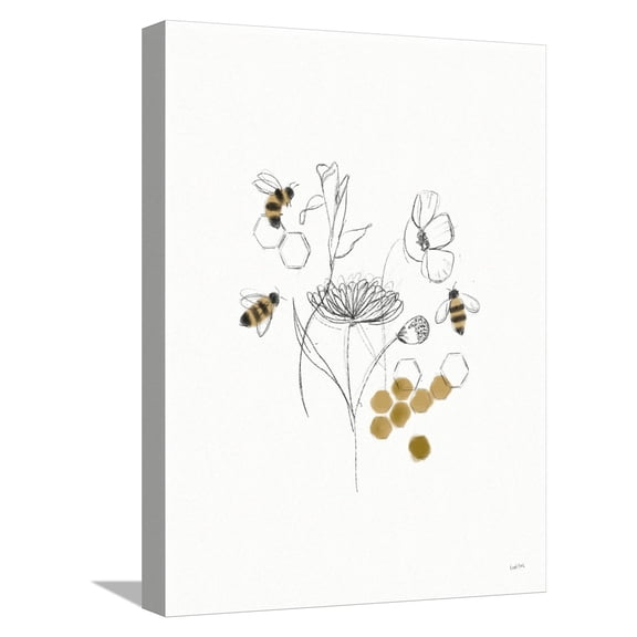 Art.com Bees and Botanicals V Stretched Canvas Print Wall Art by Leah York, 12" x 16"