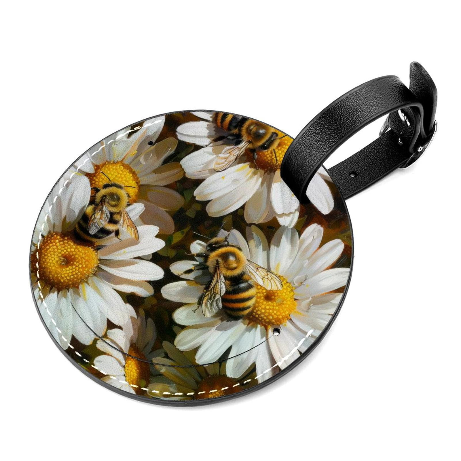 Bees and Daisy Flowers Luggage Tags with Stainless Steel Loop, 2 Pack