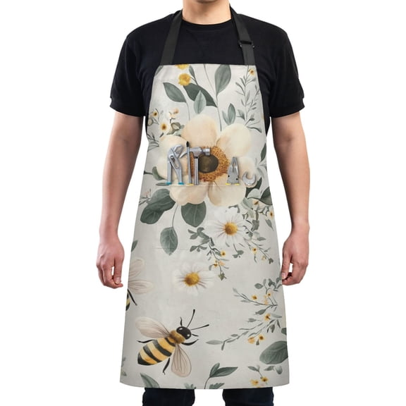 Bees and Flowers Chef Kitchen Apron with Pockets for Women Waterproof Aprons for Cooking Baking