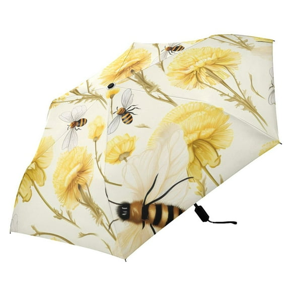 Bees and Flowers Compact Folding Umbrella for Rain Windproof Travel Umbrella UPF 50  Lightweight Packable Arc Size