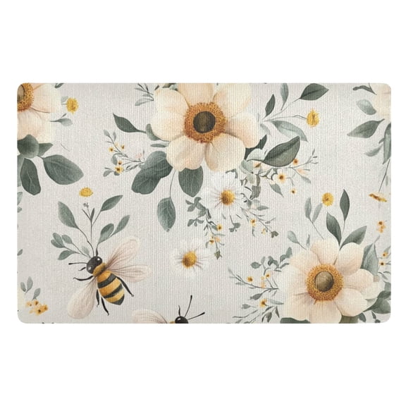 Bees and Flowers Floor Door Mat Outdoor Indoor for Home Entrance Welcome Mats 32"x20"