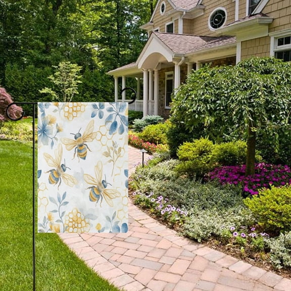 Bees and Flowers Garden Flag Double Sided 12 x 18 Inch Outside Yard Decoration Outdoor Flag