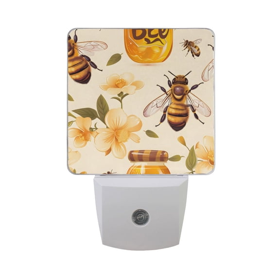 Bees and Honey Night Light 2 Pack LED Nightlight Plug into Wall Dusk to Dawn Sensor Soft White