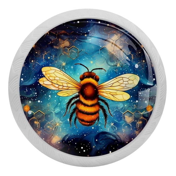 Bees on Starry Sky Crystal Glass Drawer Knob Pull Ergonomic 30mm Circle Glowing Furniture Cabinet Handle for Kitchen Dresser Cupboard Wardrobe