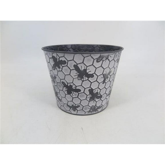 Bees on White Washed Honeycomb Pattern Bucket Shaped Planter