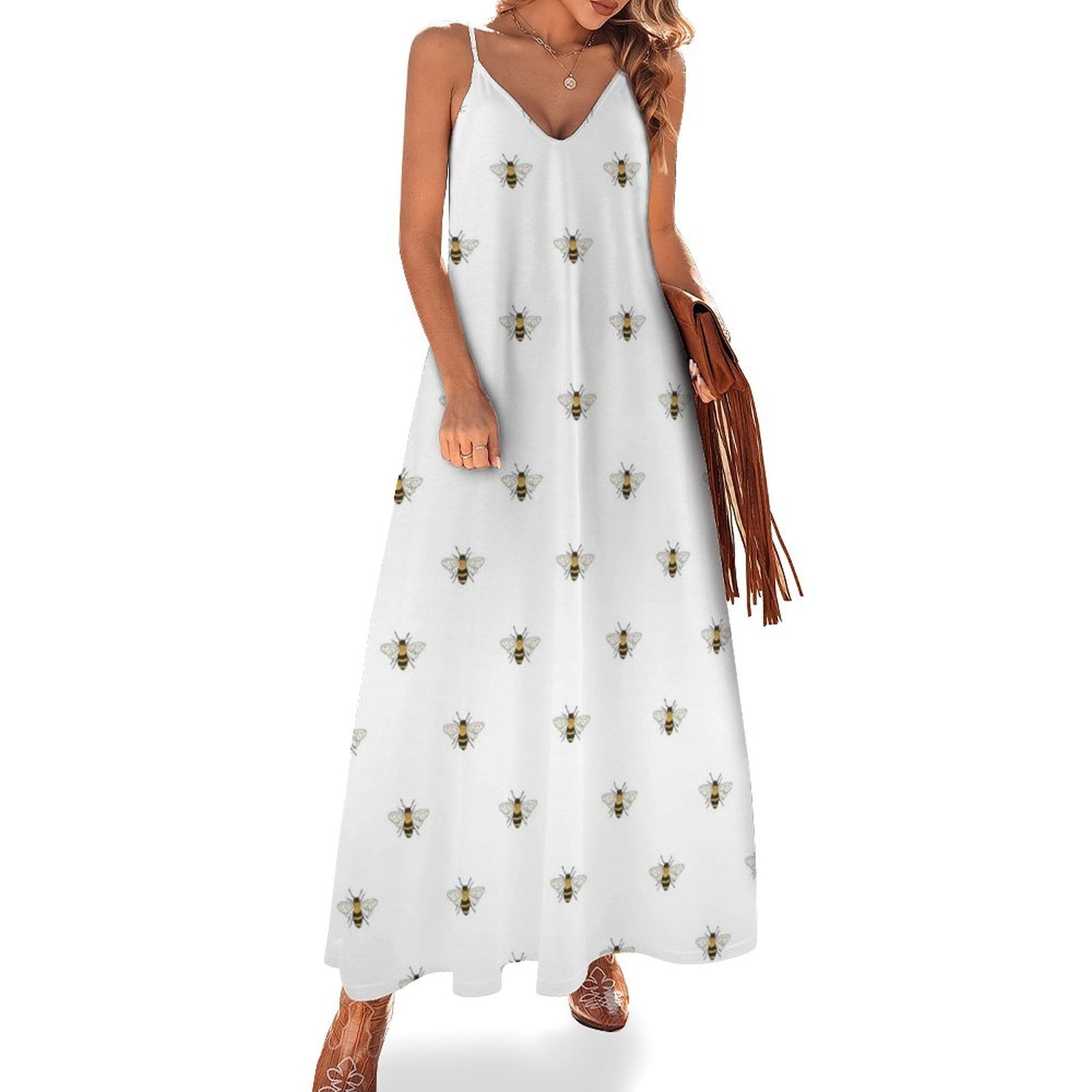 Bees on White - simple repeat pattern Sleeveless Dress wedding dresses ...