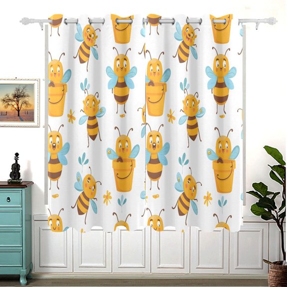 Bees with Leaves Blackout Curtain Panels 63x55in Drapes Privacy Assured for Living room Bedroom Bathroom 2 panels set
