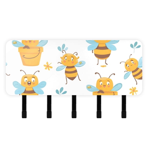 Bees with Leaves Mail Holder Organizer Wall Mount with Shelf Key Holder Key Rack with 5 Key Hooks for Wall Decorative