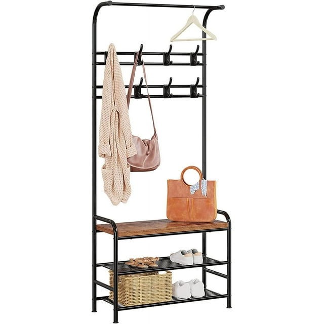 BeesClover Hall Tree with Entryway Storage Bench Metal Coat Rack