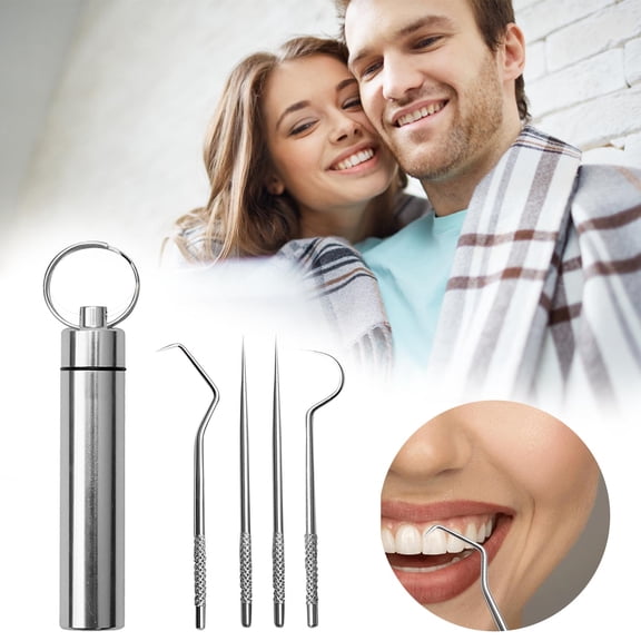 Beessbest 304 Stainless Steel Dental Cleaning Kit - 4-Piece Oral Hygiene Tools with Travel Case, Non-Irritating & Scratch-Resistant Toothpicks for Home or Travel