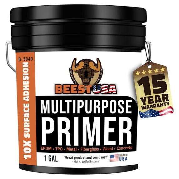 BEEST Multi-Purpose Primer - Gray, 1 Gallon Covers up to 250 Sq Ft| Liquid Rubber Deck Coating - Elastomeric Roof Coating - Water-Based, High-Adhesion Bonding Primer for Concrete, Metal, Wood, TPO