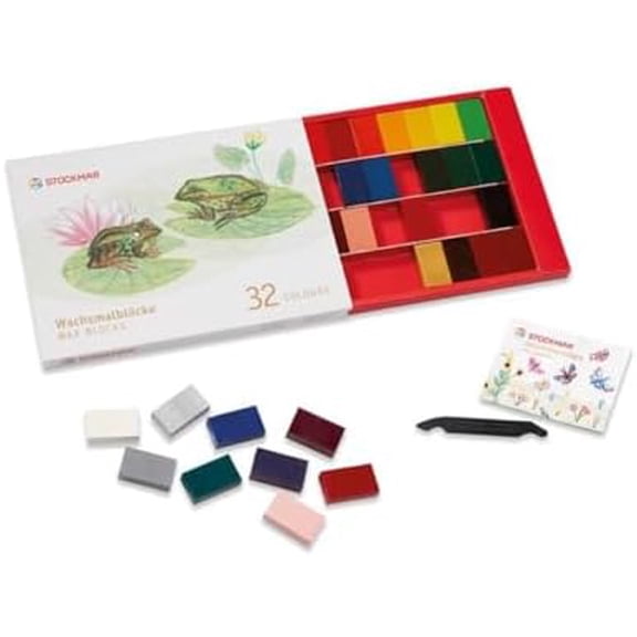 Beeswax Block Crayons, Set of 32 Assorted Colors with a Scraper in Sturdy Box  Break-Resistant Wax Blocks with Natural Beeswax, Smooth Application  Professional Art Supplies for Artists