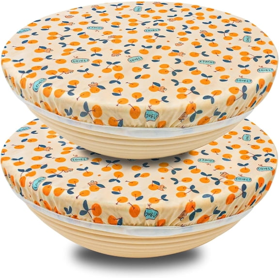 Beeswax Bowl Covers (2 Large), Elastic Cloth Sourdough Bread Cover, 12 inch Bowl Caps for Bread Proofing Baskets and Large Mixing Containers