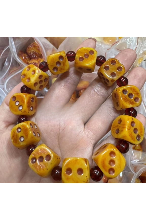 Beeswax Bracelet with 15mm Cube Dice Shape Beads Unisex Natural Resin Jewelry for Men and Women