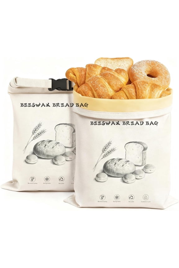 Beeswax Bread Bags for Sourdough & Homemade Bread, Reusable Bags for Homemade Bread Sourdough, 2 Packs Cotton Bread Storage Bags for Freezer & Refrigerator(Black)