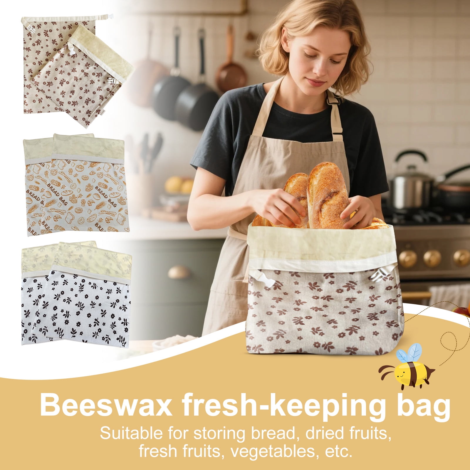 Beeswax Bread Bags for Sourdough,Reusable Cotton Beeswax Bag for