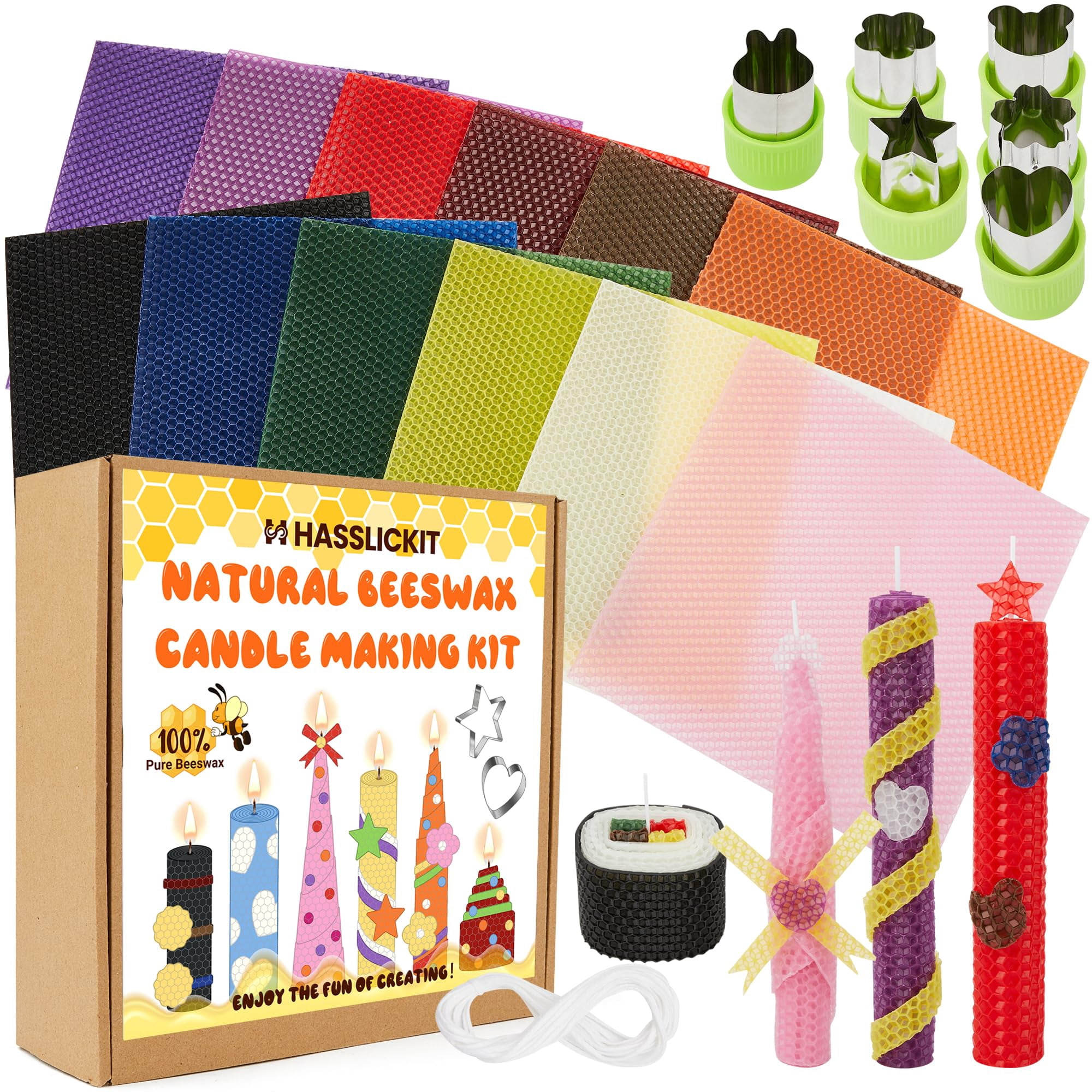 Beeswax Candle Making Kit 12 Colors 8x8 Inch Sheets 120 Inch Wick 6 ...