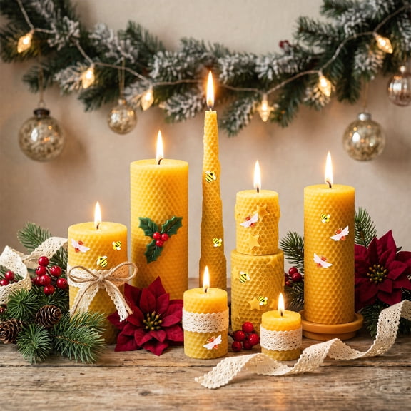 Beeswax Candle Making Kit,Bee Wax 12 Sheet DIY Candle Rolling Supply with Wick Ribbon Rope Bee Decor for Art Craft Project,Yellow