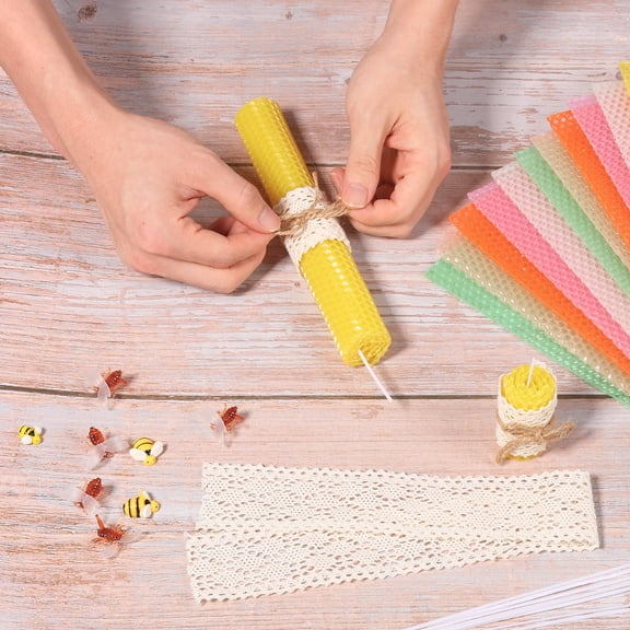 Beeswax Candle Making Kit for Kid Bee Wax 12 Sheet DIY Candle Rolling Supply for DIY Art Craft Project for Boy and Girl Includes Wick Ribbon Rope Bee Decor
