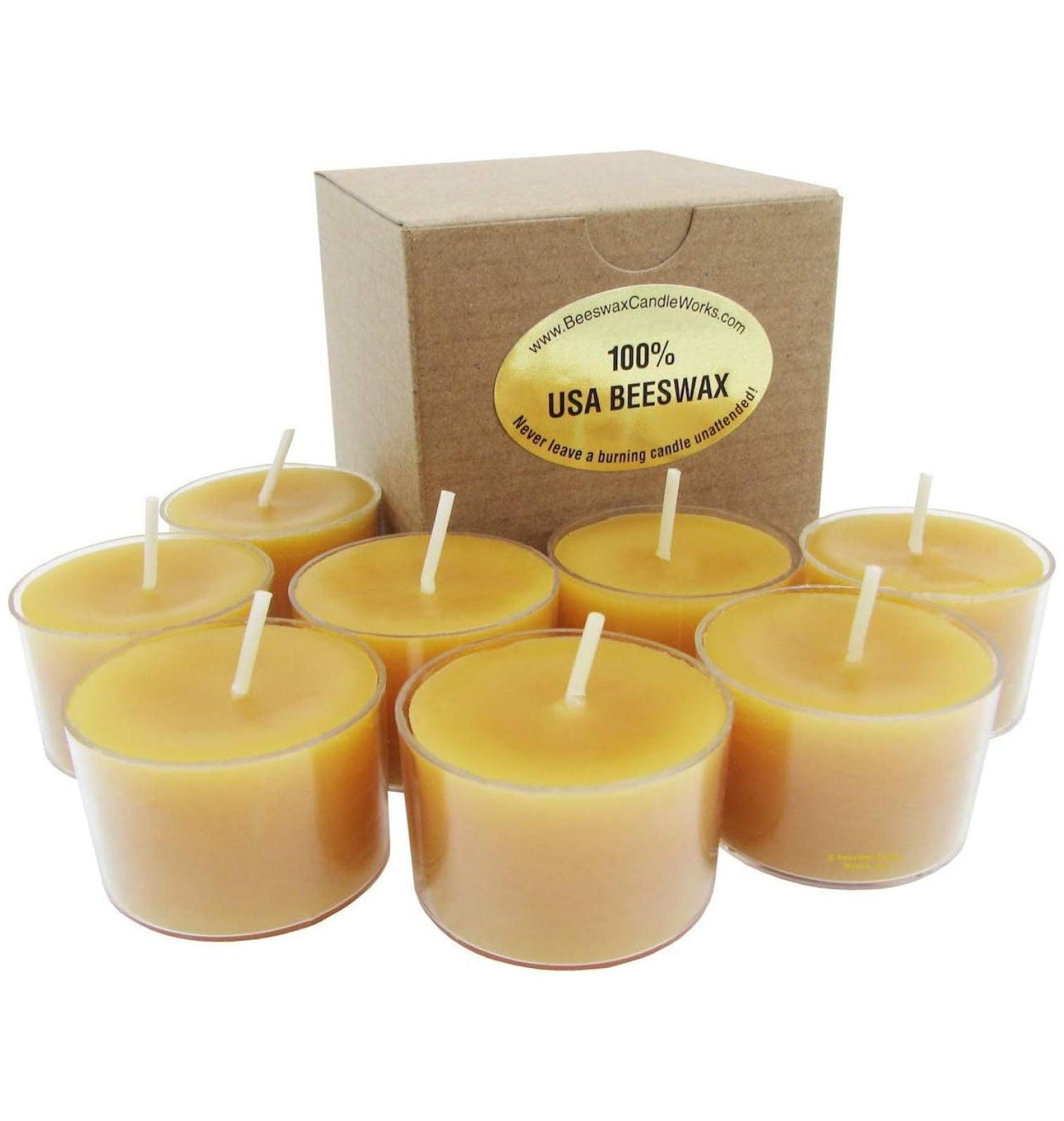 Beeswax Candle Works, 8Hour Tea Lights (Pack of 8) 100 USA Beeswax