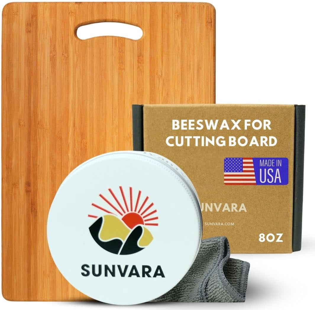 Beeswax For Cutting Board Food Grade 8 oz Handmade in USA with Cloth - Cutting Board Wax Food Grade - Natural Wax for Long Lasting Protection and Shine