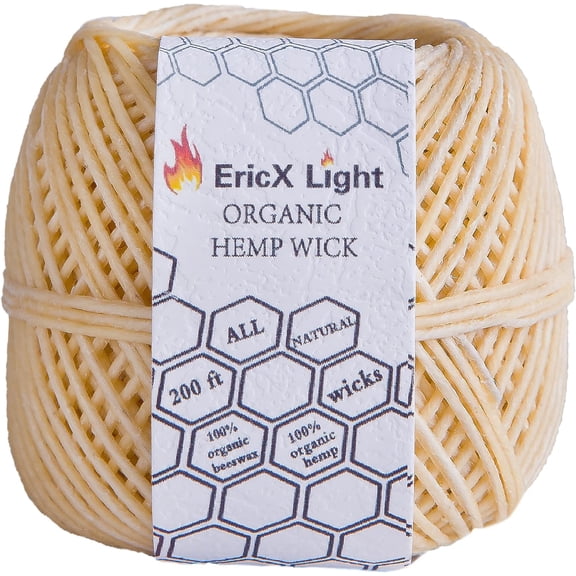 Beeswax Hemp Wick,200 ft Spool, Organic Hemp Wick Well Coated with Beeswax,Standard Size(1.0mm)