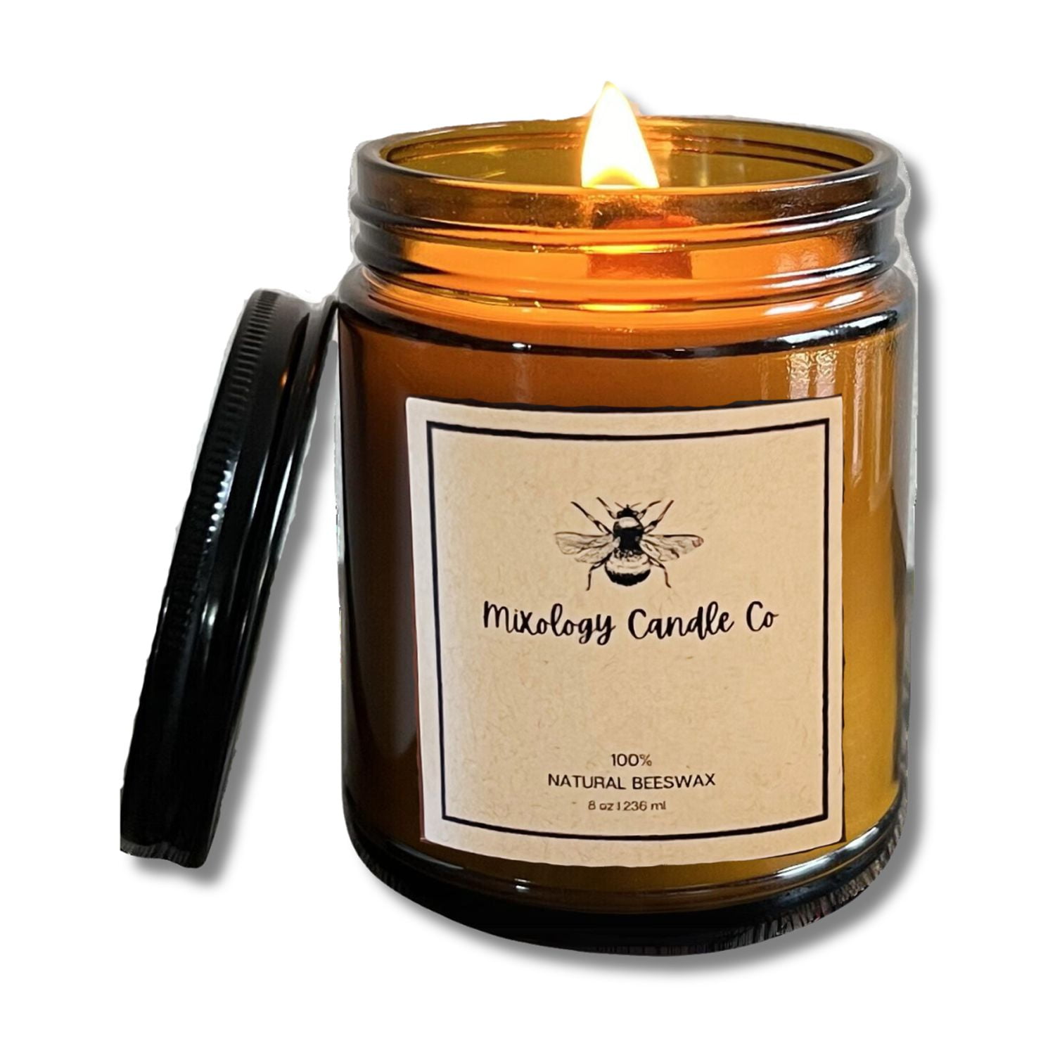 Beeswax Jar Candle - 8oz - 100% Hand-poured in USA with Wooden Wick