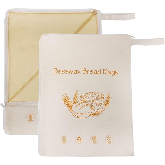 Beeswax Lining Bread Bags, Reusable Bread Bags for homemade & sourdough bread, Moisture Lock with Zip for Bread Freshness with Sealing
