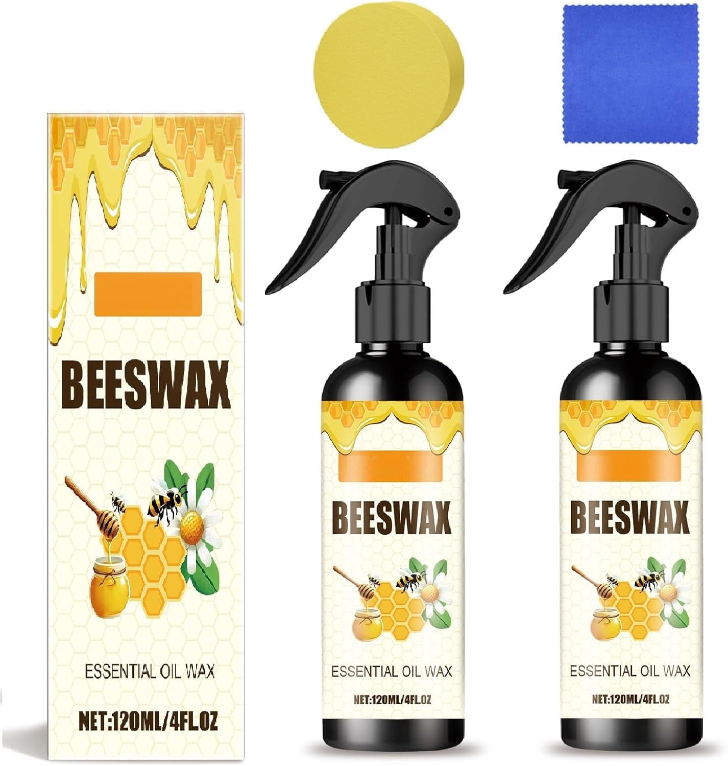 Beeswax Spray Furniture Polish,Natural Beeswax Care Spray & Restorer,Bees Wax Polish For Living Room,Kitchen and Wooden Furniture Floors (2PCS)