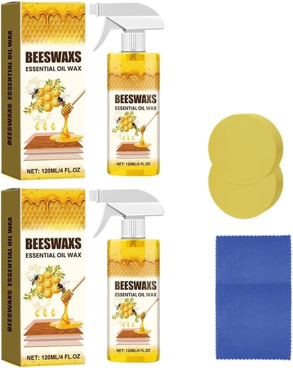 Beeswax Spray for Wood, Bees Wax Furniture Polish and Cleaner with Sponge and Towel, Natural Beeswax Cleaner for Furniture Floors Cabinets, Wood Care for Shine and Protection