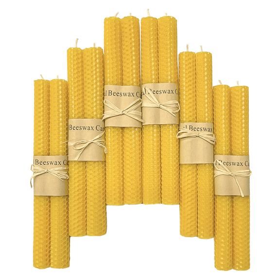 Beeswax Taper Candles 12 Pack, 9" Long Candle for candle sticks in Bulk, Dripless & Unscented, 4 Hour Burn Time, Yellow Candles