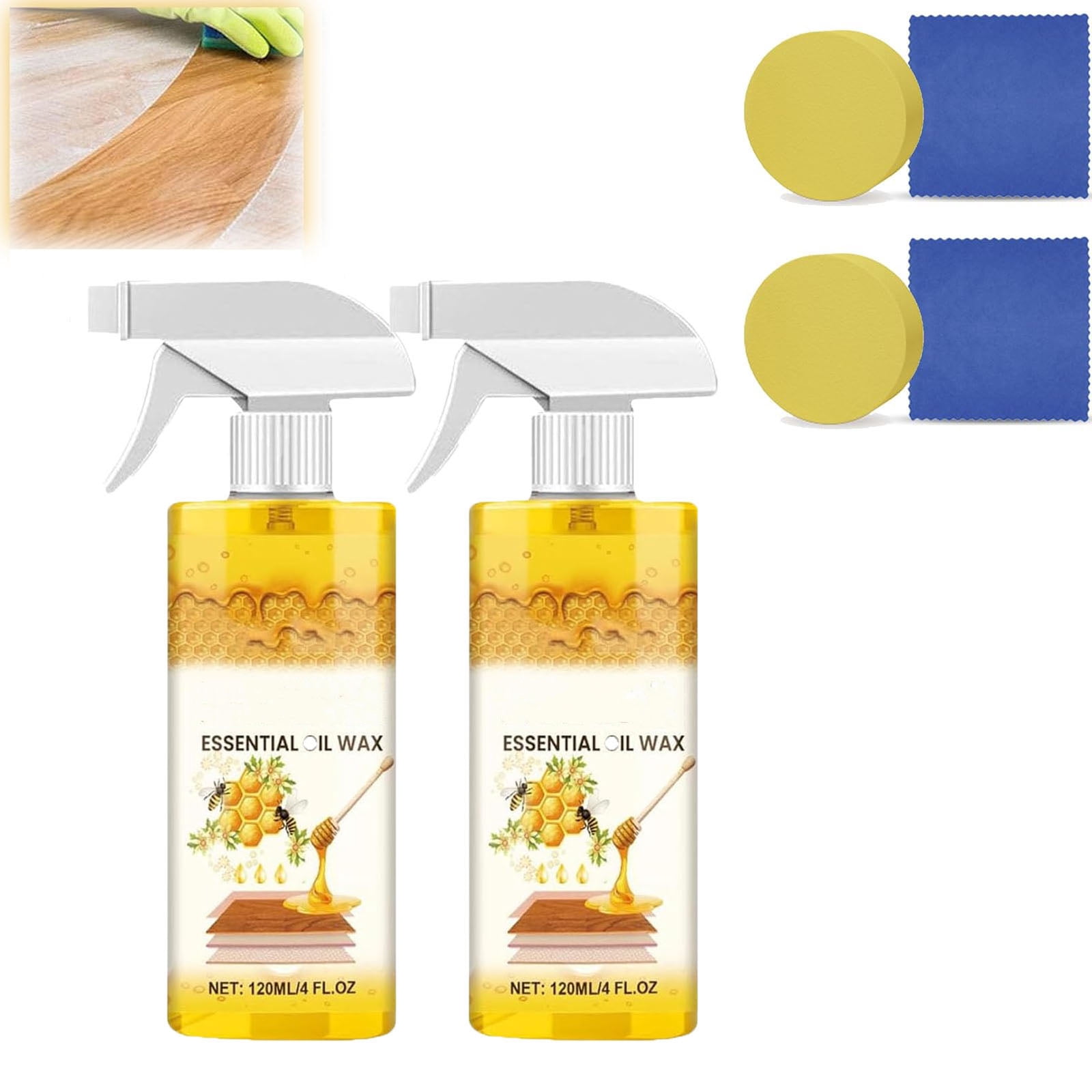 Wood Polish, Natural  Essential Oil Wax for Cabinets Floors Tables, Renew Surface Shine with Sponge and Towel