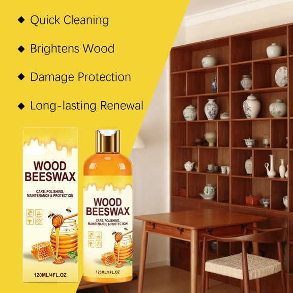 Beeswax Wood Polish, Natural Furniture Conditioner, Nourishes Restores Shine for Hardwood Floors Mahogany Cabinets Ornaments Home, 4.06 fl oz
