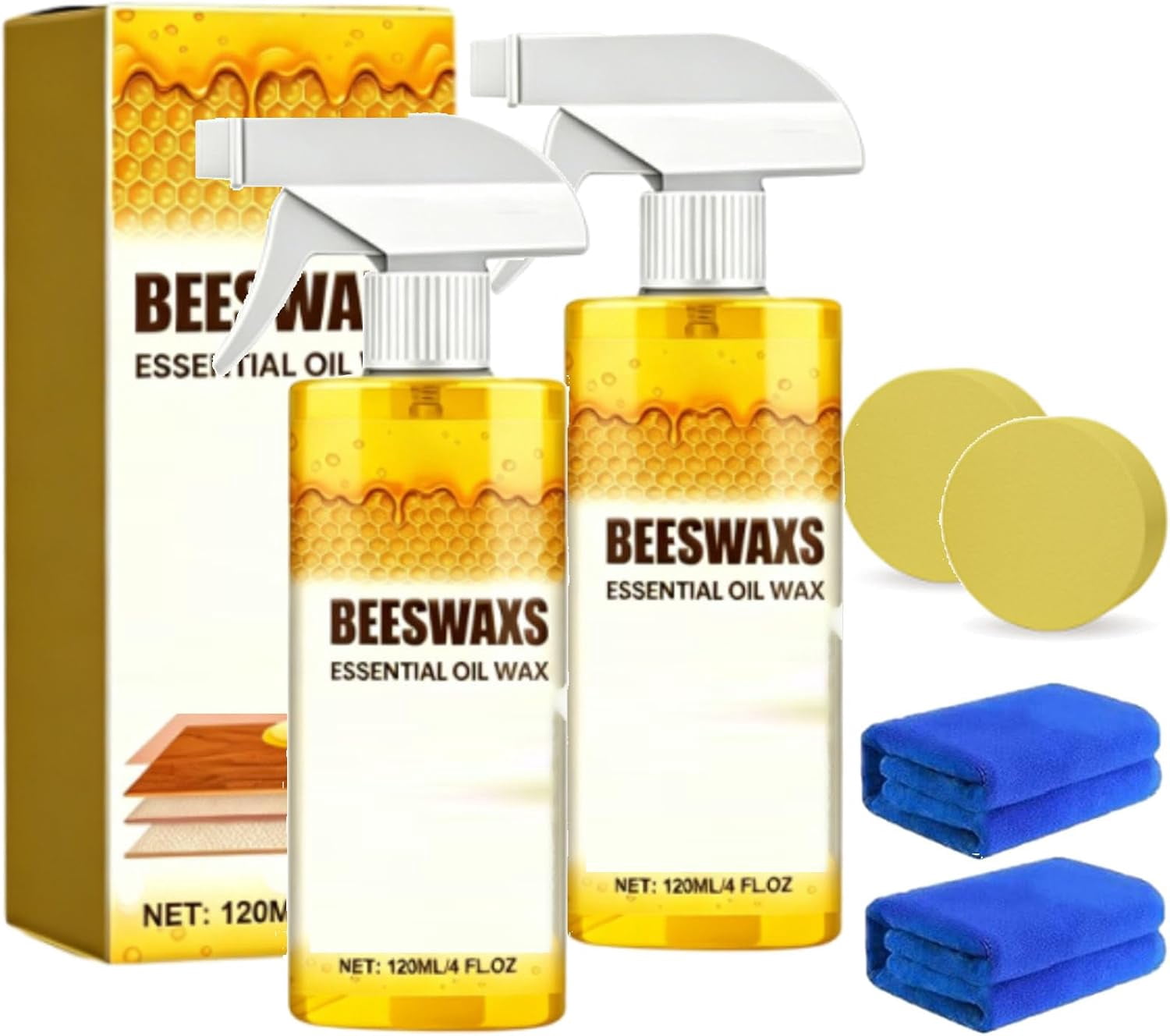Beeswax Wood Polish Spray, 120ml Beeswax Furniture Polish Spray, Bees Wax Furniture Polish and Cleaner for Wood Floors Furniture and Wooden Cabinet (2pcs)