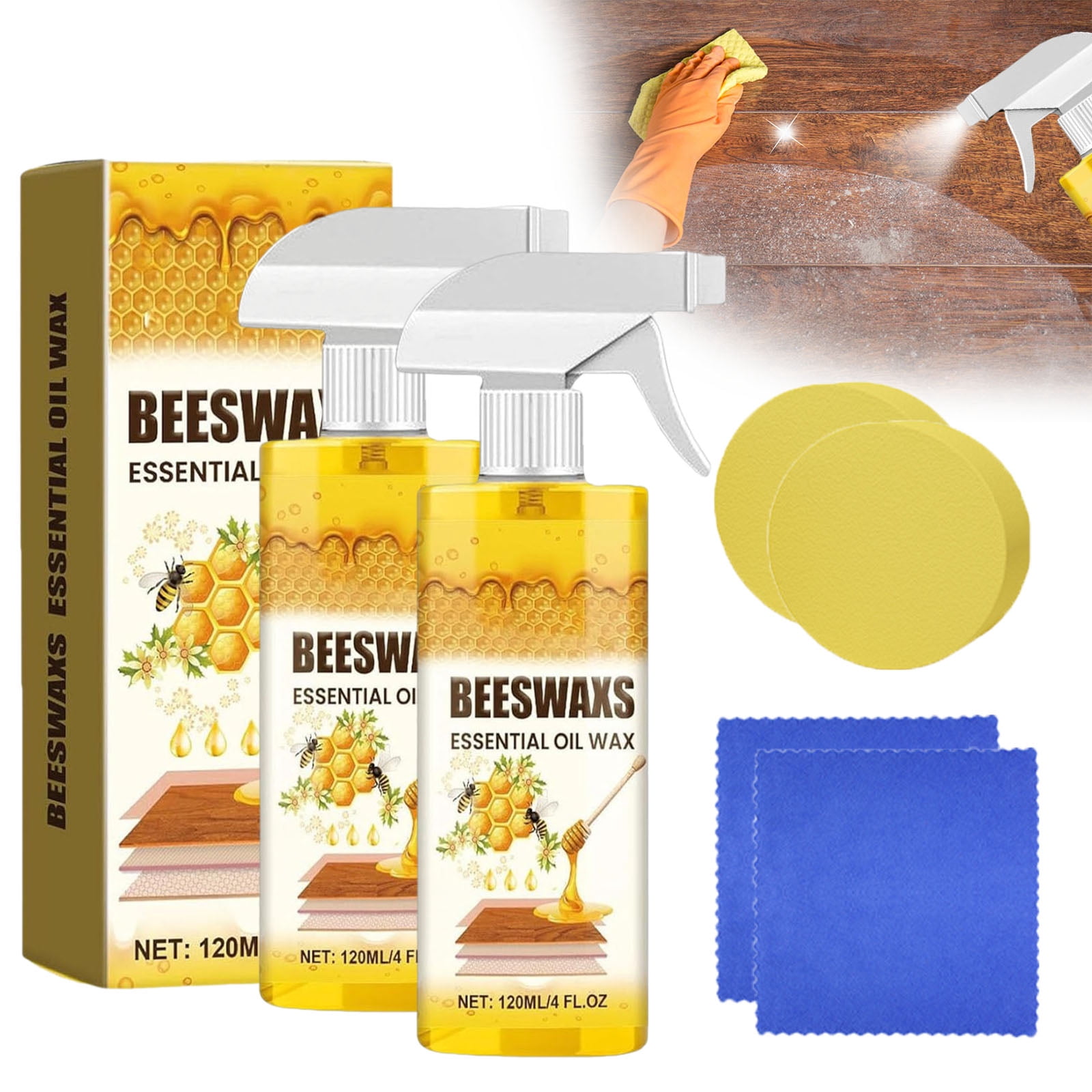 Beeswax Wood Polish Spray, Bees Wax Furniture Polish and Cleaner, Natural Micro-Molecularized Beeswax Spray for Living Rooms,Kitchens,Wood Furniture Floors