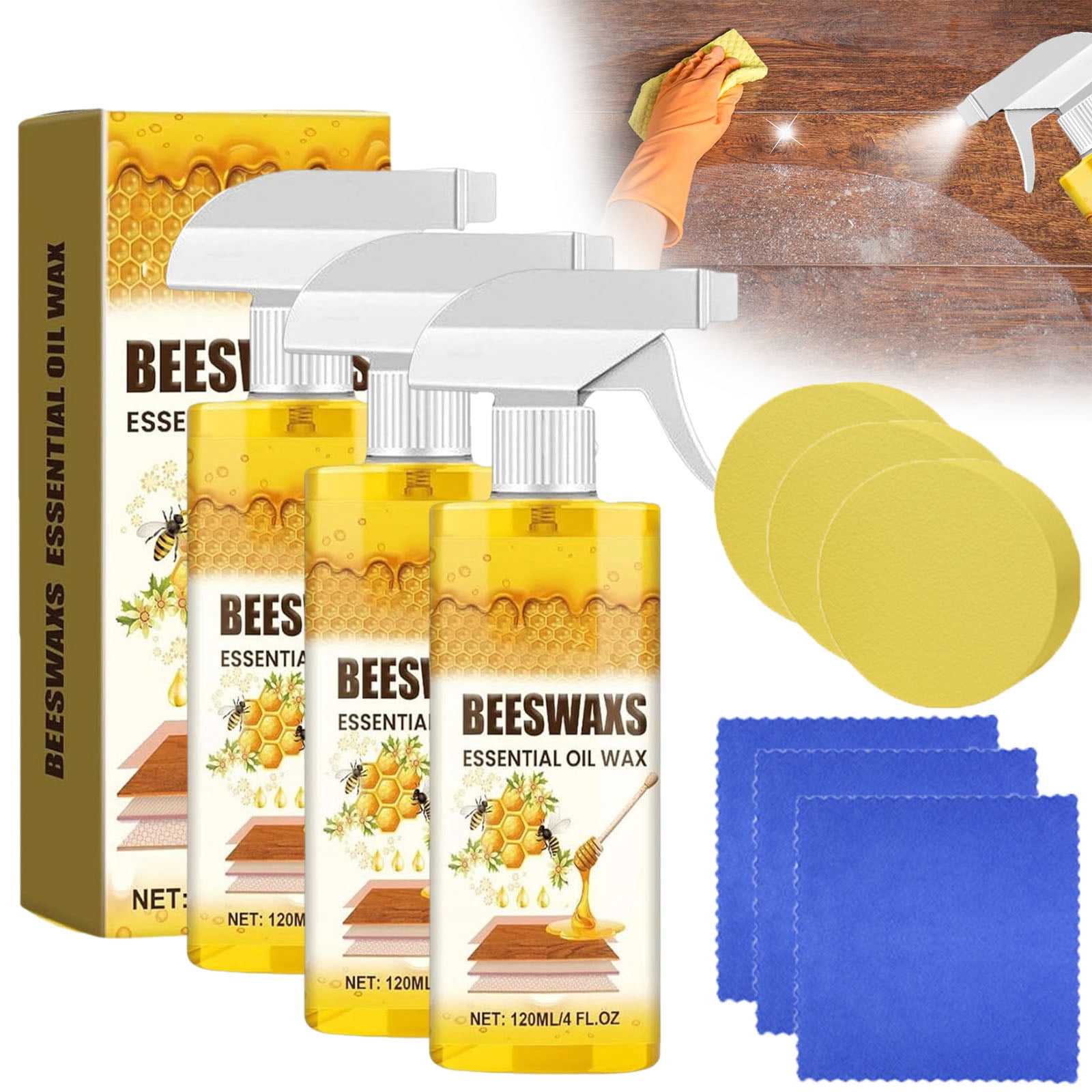 Beeswax Wood Polish Spray, Bees Wax Furniture Polish and Cleaner, Natural Micro-Molecularized Beeswax Spray for Living Rooms,Kitchens,Wood Furniture Floors