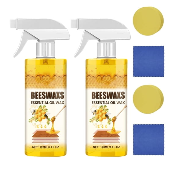 Beeswax Wood Polish Spray, Beeswax Essential Oil Wax, Bees Wax Furniture Polish and Cleaner for Living Rooms Kitchens Wood Furniture Floors(2 PCS)