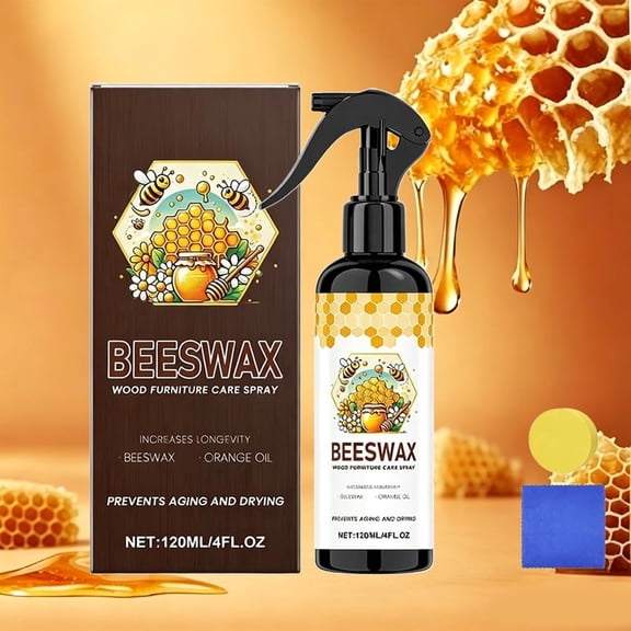 Beeswax Wood Polish Spray, Beeswax Furniture Spray, Removes Scratches Restores Shine for Wood Floors 120ML(1PCS 1 towel 1 sponge)