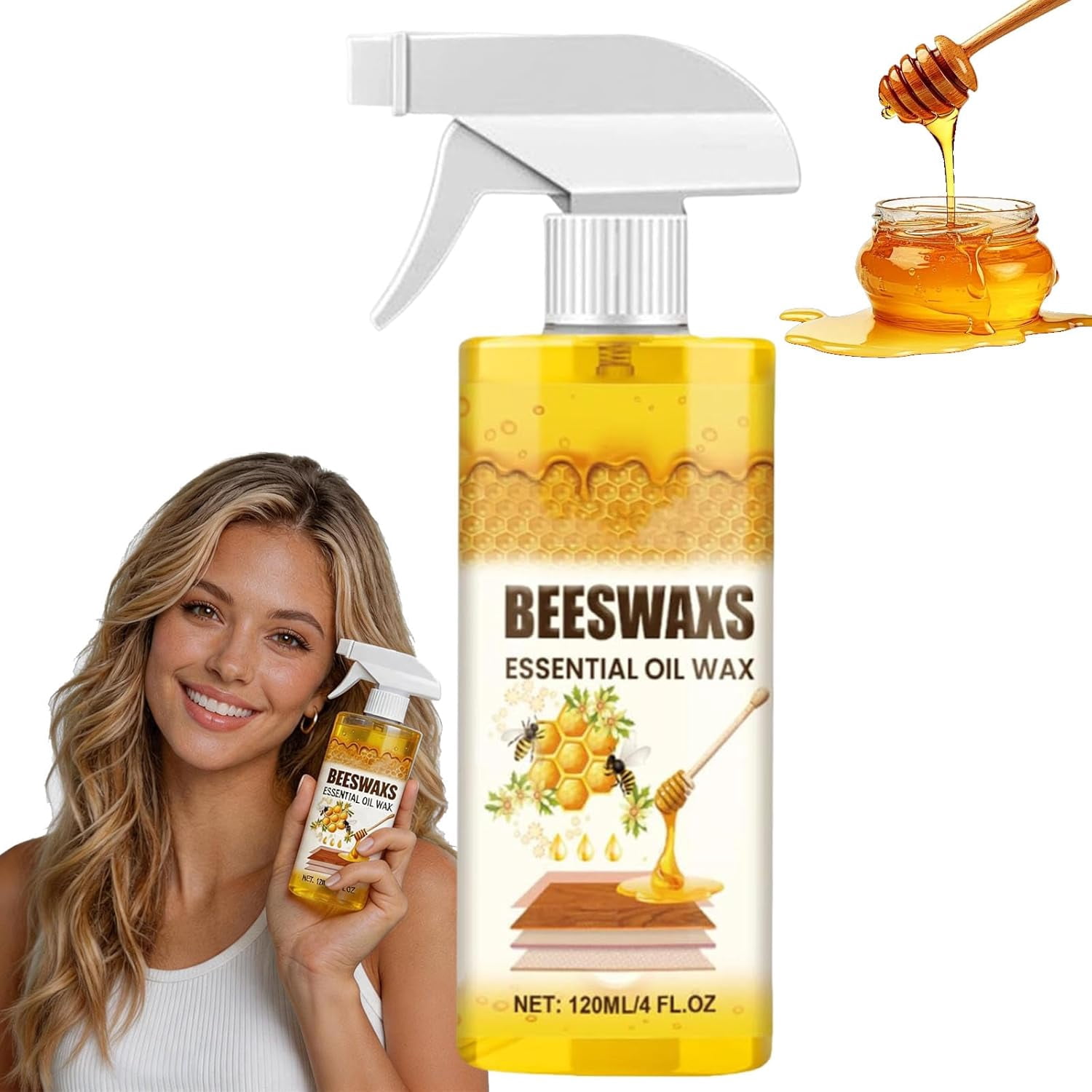 Beeswax Wood Polish Spray,Beeswax Wood Conditioner, Bees wax Essential OilWax, Bees Wax furniture Polish and Cleaner Natural Wood Polish for Floors and Furniture (1pcs)
