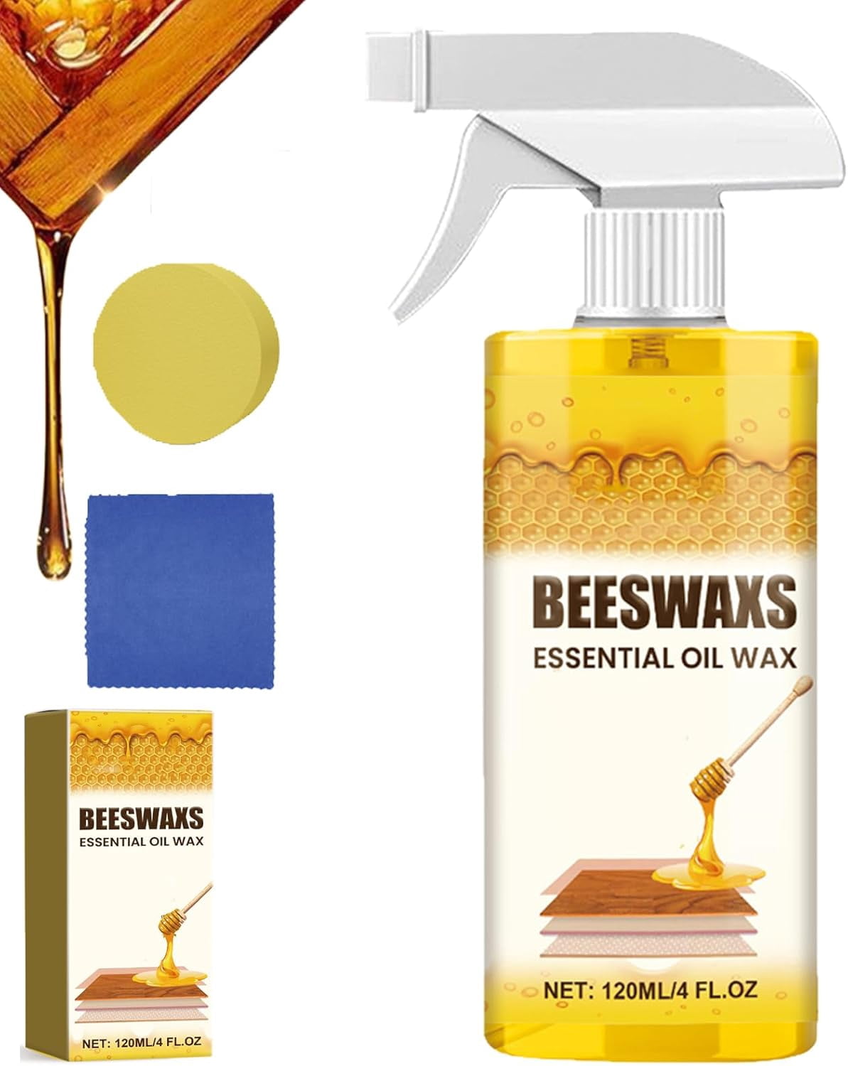 Beeswax Wood Polish Spray – Natural Beeswax Cleaner & Care for Furniture, Hardwood Floors & Kitchen Cabinets, Enhances Natural Luster (1 Piece)